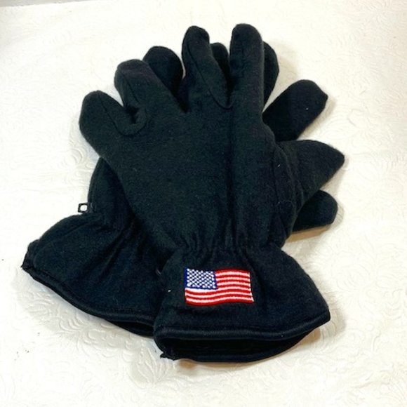 Black Soft Fleece Elastic Gloves USA Flag Large - Picture 2 of 12